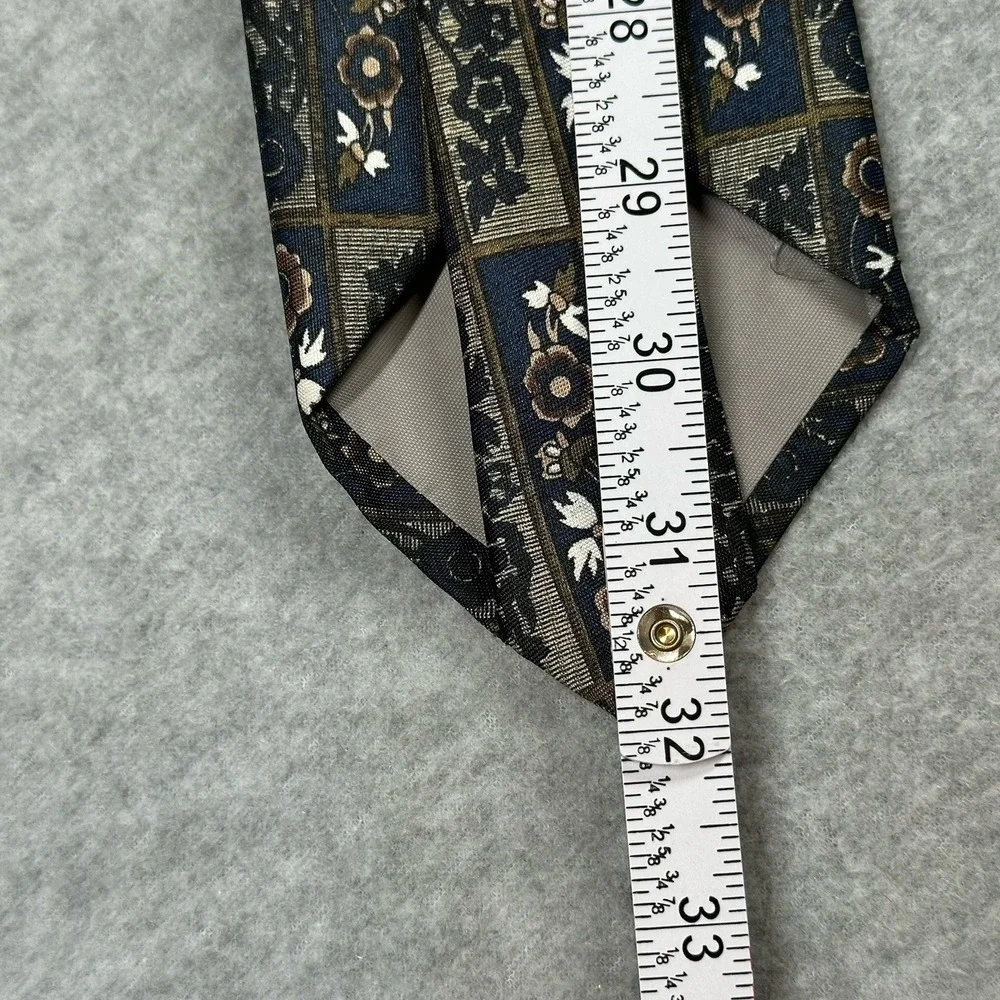 Adolfo XL Vintage Tie Geometric Floral Blue Brown Polyester 64x3.75in